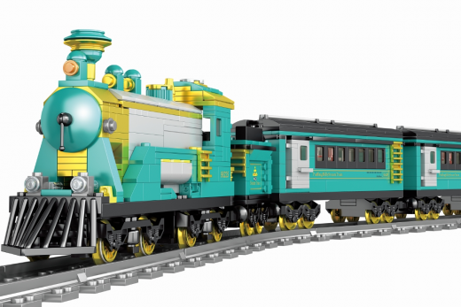 STS Klemmbausteine Türkise Dampflokomotive inkl. Schienenkreis (elektrischer Antrieb) - 879 Teile